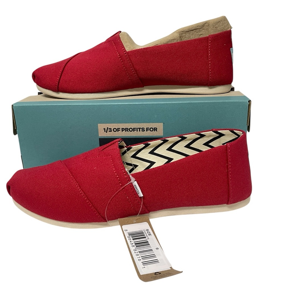 Toms Women's Red Canvas Slip-On Flats Alpargata New with box 8